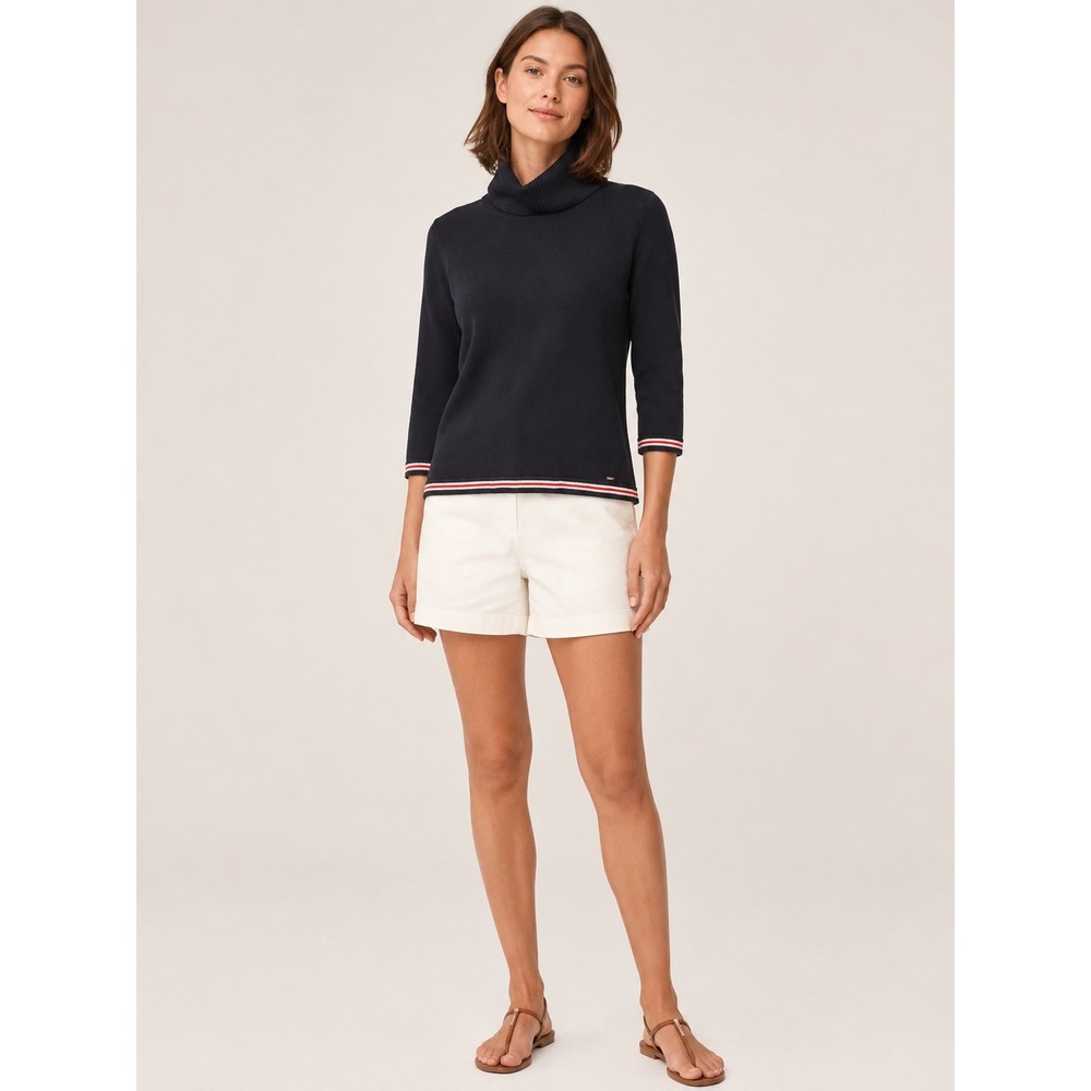 Tommy Hilfiger Womens Turtleneck Sweater Size S Navy Blue Preppy Nautical Knit